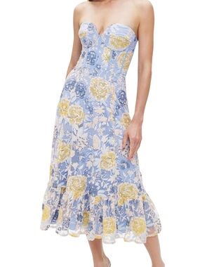 DRESS THE POPULATION Carina Floral Bustier Midi Dress Embroidered Size XL 12 14